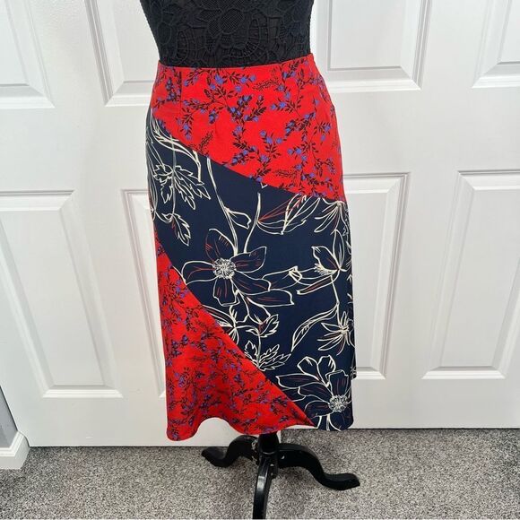 Sz 14 Eloquii Red & Blue Floral Color-Block MIDI Skirt NWOT $104 MSRP - Picture 7 of 10
